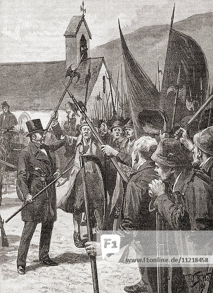 William Smith O'Brien mustering the Irish at Mullinahone  County Tipperary  Ireland during the Rebellion of 1848. William Smith O'Brien  1803 – 1864. Irish nationalist Member of Parliament and leader of the Young Ireland movement. From The Century Edition of Cassell's History of England  published c. 1900