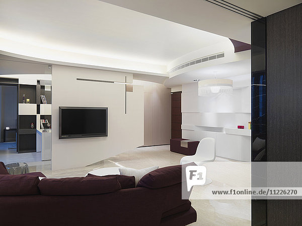 Modern living room with flat screen television