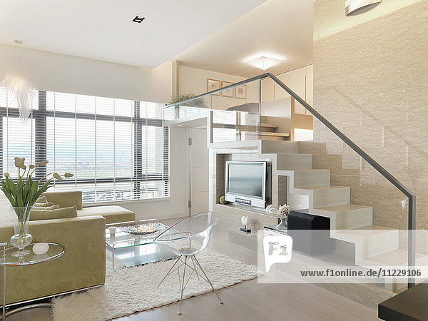 Living room and staircase in modern home