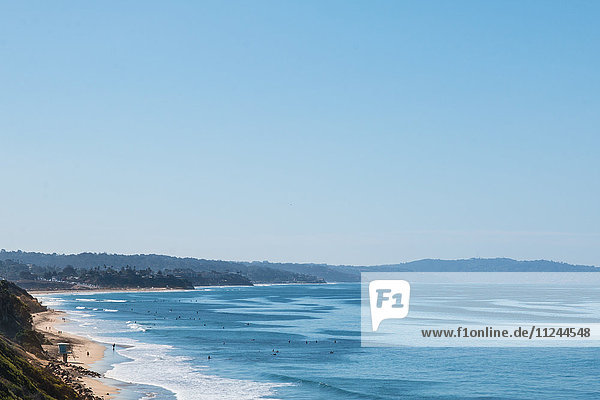Elevated view of beach and seascape  Cardiff-by-the-Sea  California  USA