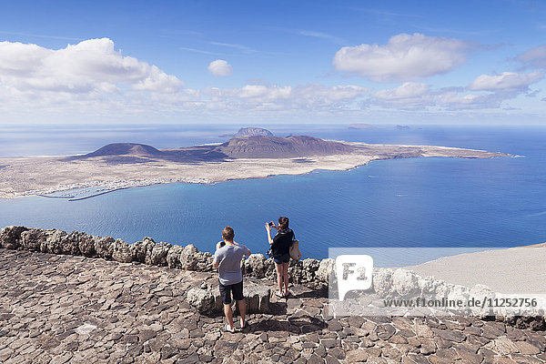 View from Mirador del Rio to La Graciosa Island  by Cesar Manrique  Lanzarote Canary Islands  Spain  Atlantic  Europe