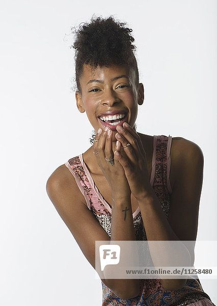 Portrait of laughing fashion model