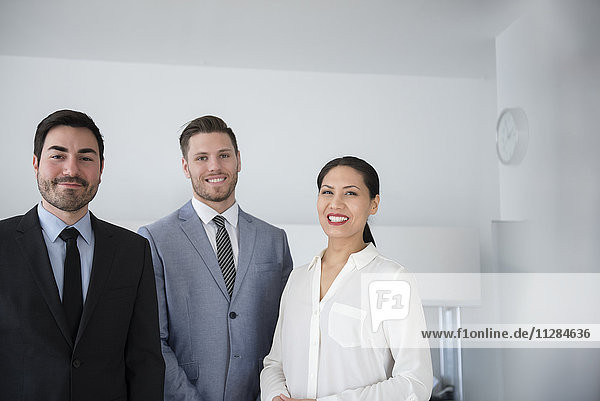 Smiling business people posing in office