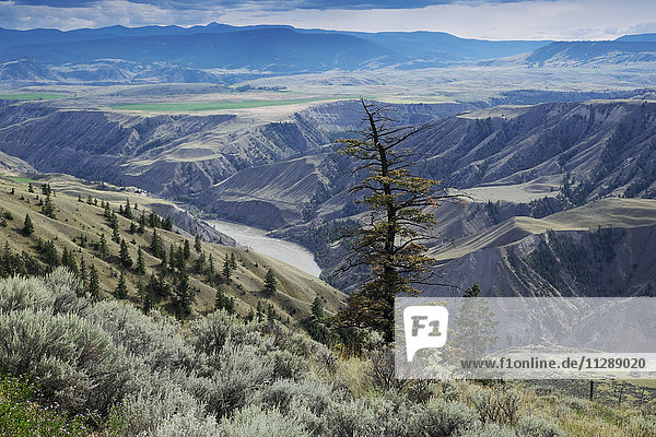 Rangeland in the Cariboo Region of British Columbia with the Fraser River and Rocky Mountains in the distance Canada