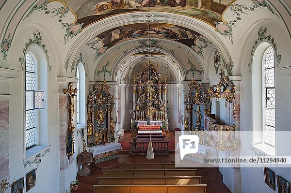 Altarraum  Innenansicht  Wallfahrtskirche Maria Morgenstern  Lippertskirchen  Oberbayern  Bayern  Deutschland  Europa