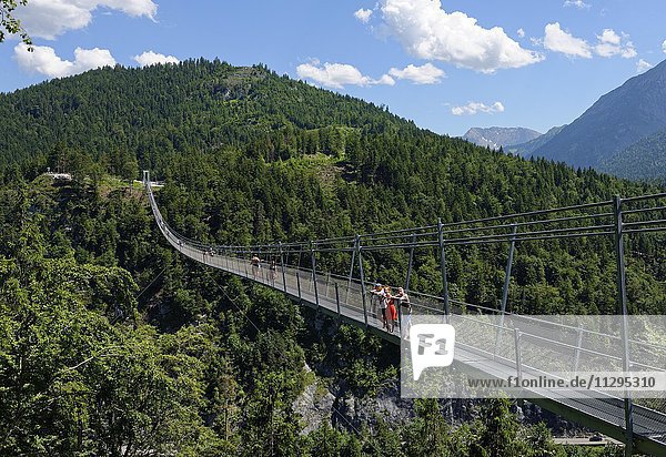 Pedestrians  suspension bridge  Highline179  Reutte  Tyrol  Austria  Europe