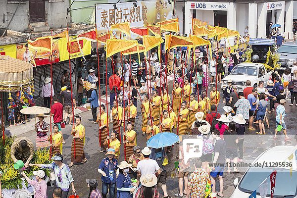 Songkran day parade  Thai New Year's festival  Chiang Mai  Thailand  Asia