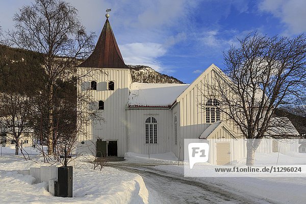 Church in Lyngseidet in winter  Lyngen  Troms Province  Norway  Europe
