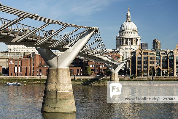 Millennium Bridge over the River Thames and St Paul's Cathedral  London  England  United Kingdom  Europe