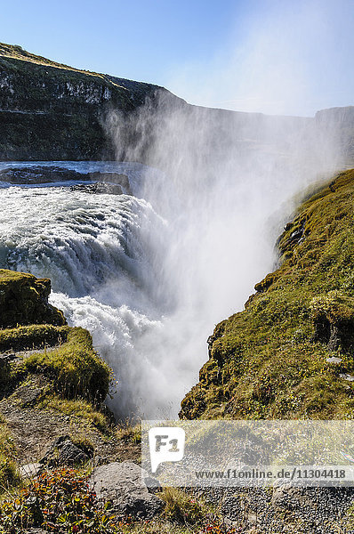 Waterfall Gullfoss and river Hvita in southwest Iceland.