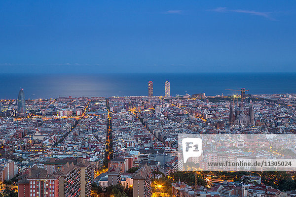 Spain  Catalonia  Barcelona City  sunset panorama