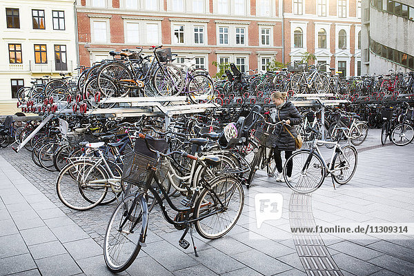 Bicycles parked on city square