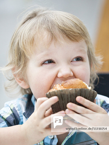 Kleiner Junge isst Muffin