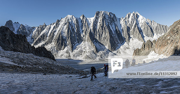 France  Chamonix  Argentiere Glacier  Les Droites  Les Courtes  Aiguille Verte  group of mountaineers