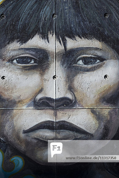 Südamerika  Argentinien  Feuerland  Ushuaia  Wandmalerei mit einheimischem Gesicht
