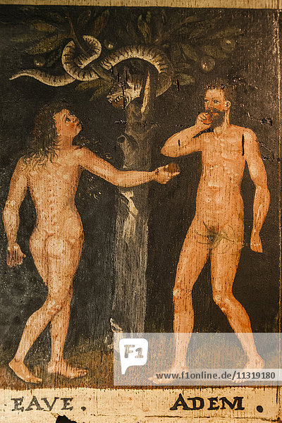 England London Kensington Victoria and Albert Museum aka V&A Painted Oak Panels depicting Adam and Eve and Joshua date 1600