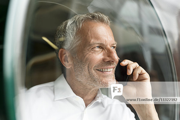 Smiling businessman on cell phone