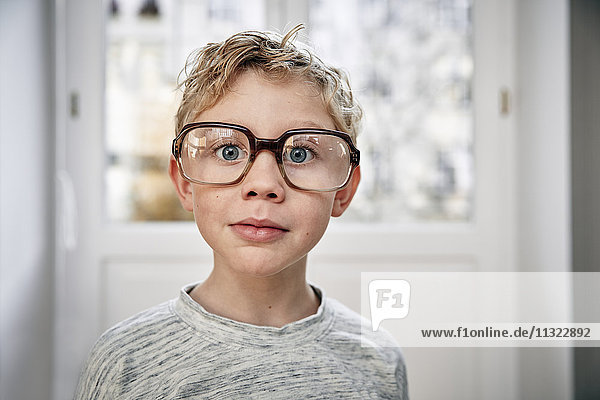 Portrait of boy wearing oversized glasses