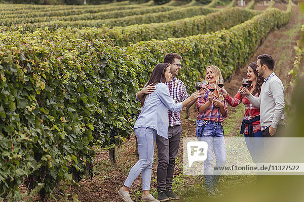 Happy friends in a vineyard