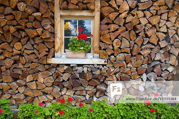 Window with floral decoration in Engadine  Grisons