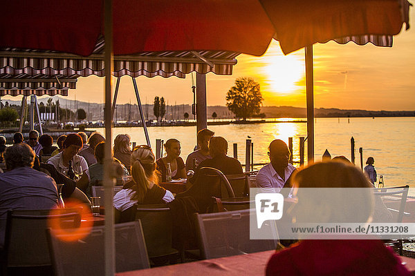 sunsetseen from a restaurant at the lake of Constance