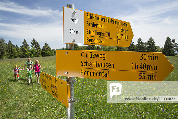 Family Hiking near Mösli in Hemmental in the canton Schaffhausen Switzerland