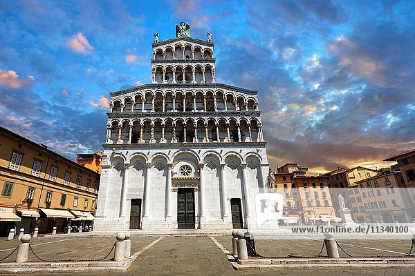 13th century Romanesque facade of the San Michele in Foro is a Roman Catholic basilica church in Lucca  Tunscany  Italy.