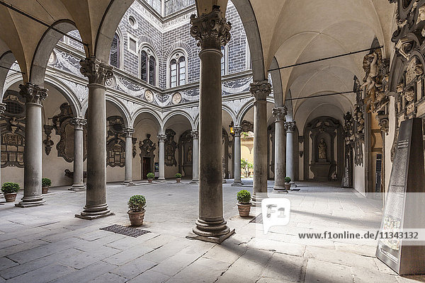 The inner courtyard of the Palazzo Medici Riccardi  Florence  UNESCO World Heritage Site  Tuscany  Italy  Europe