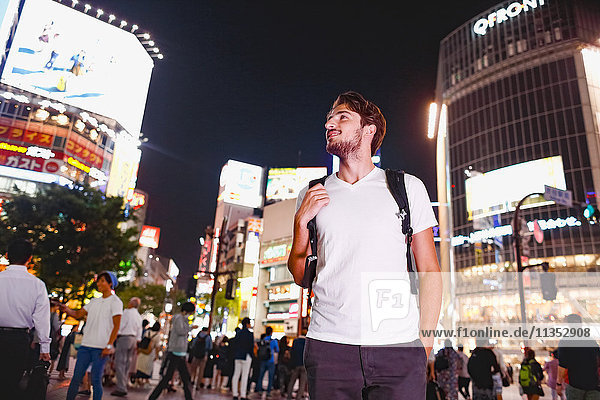 Caucasian man enjoying sightseeing in Tokyo  Japan