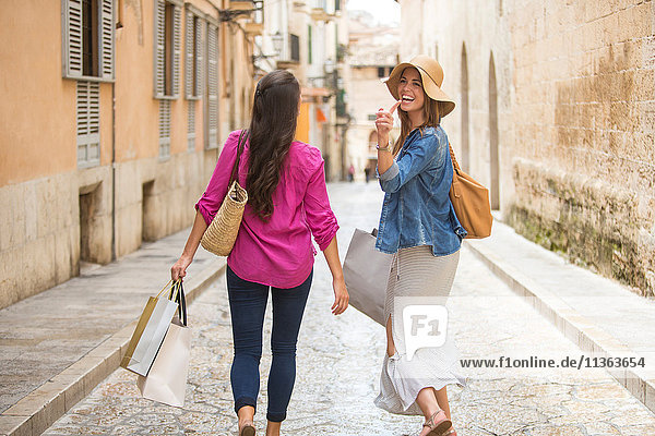 Women with shopping bags on street  Palma de Mallorca  Spain