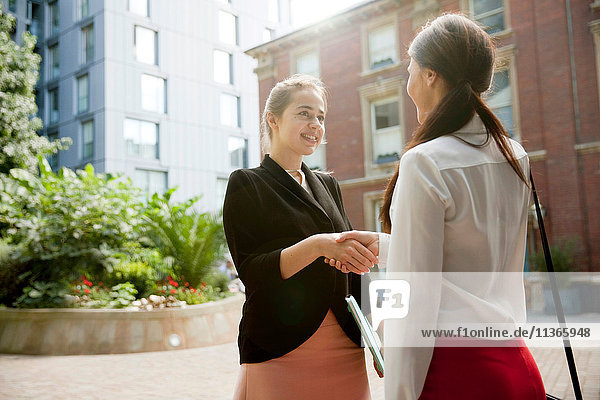 Businesswomen shaking hands at meeting London