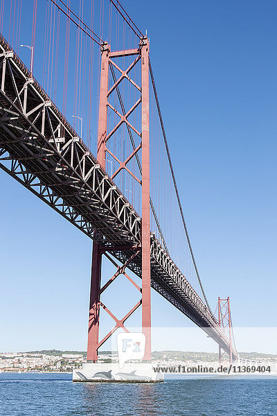 Bridge across river  April 25th Bridge  River Tagus  Lisbon  Portugal