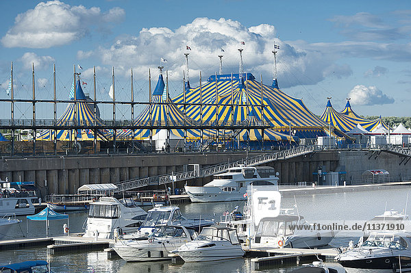 Canada. Province of Quebec  Montreal. The old port. The marina and the Big Top of the Cirque du Soleil