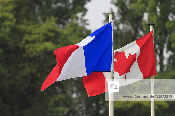French and canadian flags side by side.