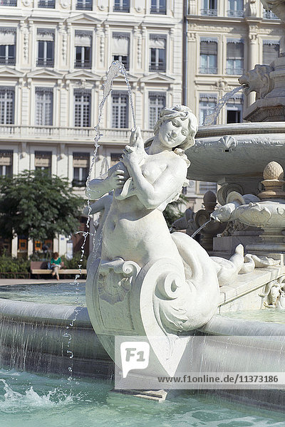 France. Lyon. Fountain of the Place des Jacobins ( 1885 ) Detail of a statue of a mermaid