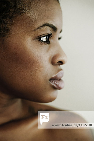 Profile of serious Black woman