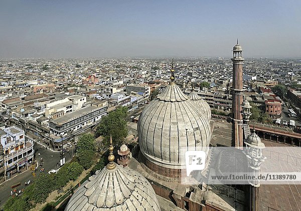 Jama Masjid  Indiens größte Moschee  Blick vom Minarett auf das historische Zentrum  Neu-Delhi  Delhi  Indien  Asien