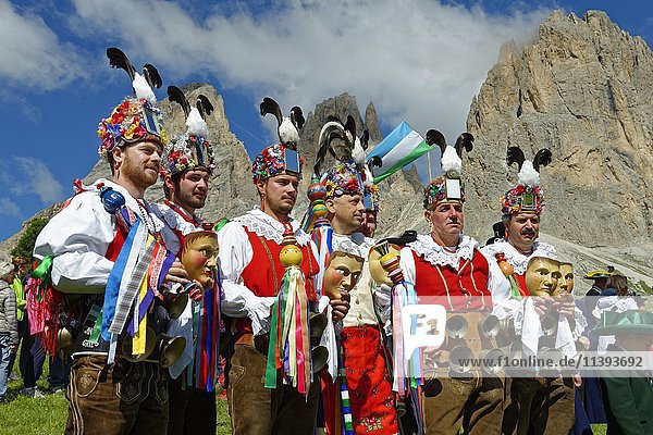 Grop de La Mescres  Ciannacei  Canazei  carnival costume  local costume group  Fest zur ladinischen Einheit 1946  Sella  Dolomites  South Tyrol  Italy  Europe