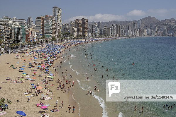 Touristen an der Playa Levante Benidorm Provinz Alicante Costa Blanca Spanien Europa