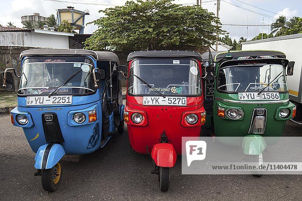 Passenger transport  parked tuktuks  Beruwela  Western Province  Sri Lanka  Asia