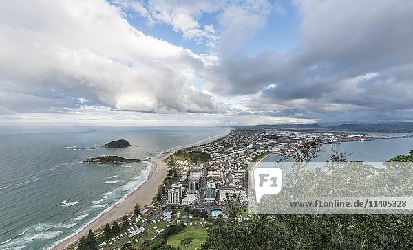 Panoramic view of Mount Maunganui and Tauranga Harbour  view from Mount Maunganui  Bay of Plenty Region  North Island  New Zealand  Oceania
