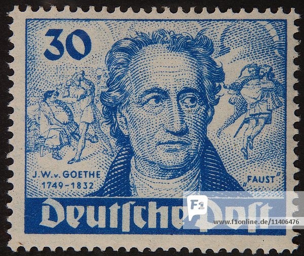 Johann Wolfgang von Goethe  ein deutscher Schriftsteller und Staatsmann  Porträt auf einer deutschen Briefmarke 1949