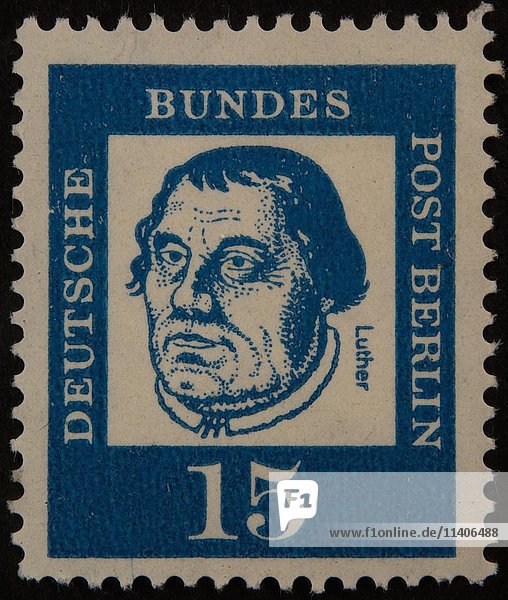 Deutsche Briefmarke  BRD  1961  Porträt von Martin Luther  Theologieprofessor  Priester  wegweisende Figur der Reformation