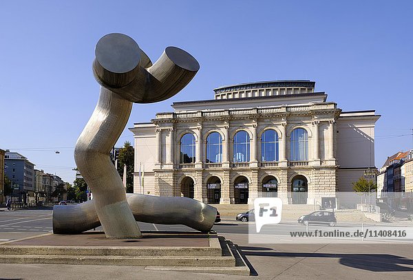 Theater Augsburg and Sculpture Ostern  Kennedy Square  Augsburg  Swabia  Bavaria  Germany  Europe