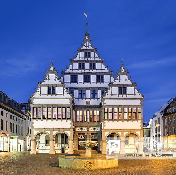 City hall at dusk Weser Renaissance Paderborn North Rhine-Westphalia Germany Europe