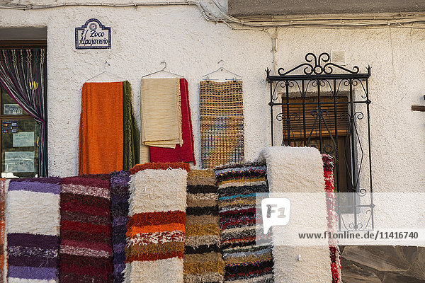 'Carpet shop in Alpujarra; Pampaneira Granada Province Andalucia Spain'
