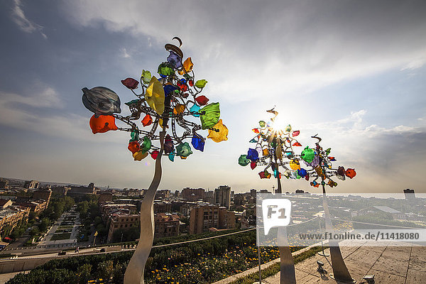 'Three Glassinators  sculpture by Andrew Carson  on display at the Cafesjian Museum of Art in the Yerevan Cascade; Yerevan  Armenia'