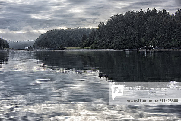 Overcast clouds reflected in the Kodiak harbor,  Southcentral Alaska,  USA