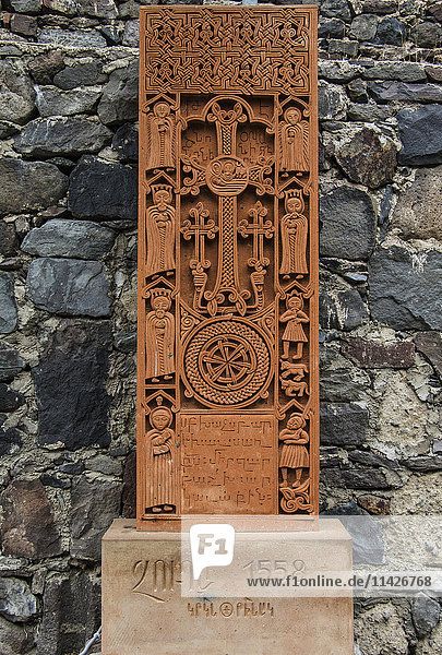 'Khachkar  an Armenian cross-stone at Geghard Monastery  Azat Valley; Armenia'