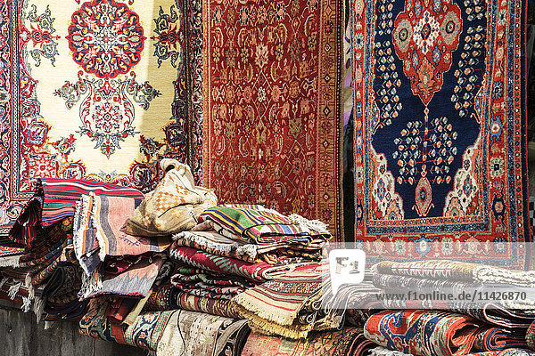 'Traditional carpets for sale at the Vernissage Market; Yerevan  Armenia'